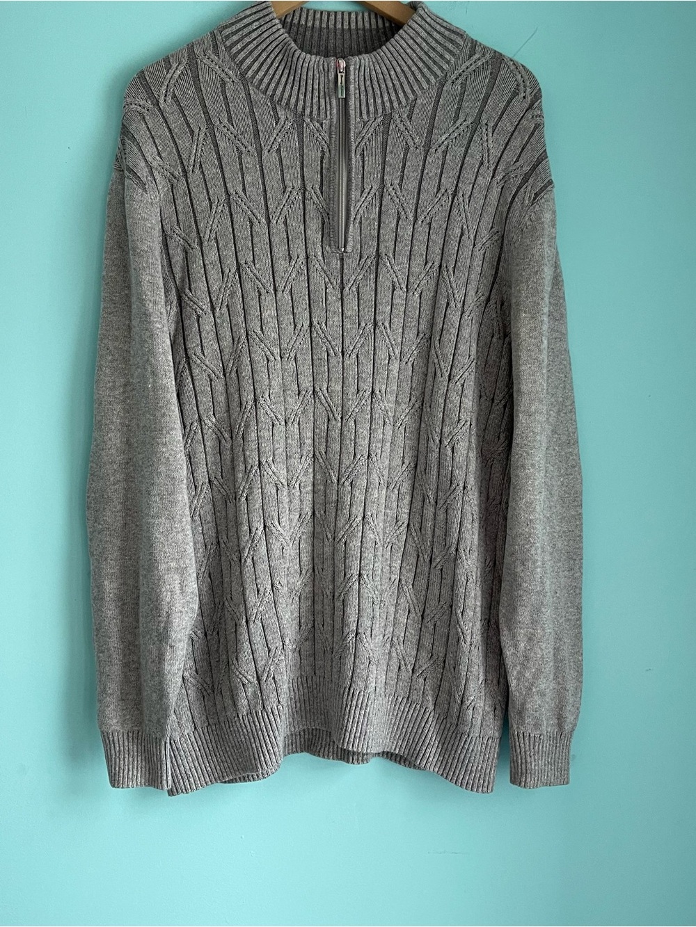 Tommy Bahama Deep Sea 1/4 Zip Pullover Mock Grey Sweater XXL Cotton Breathable